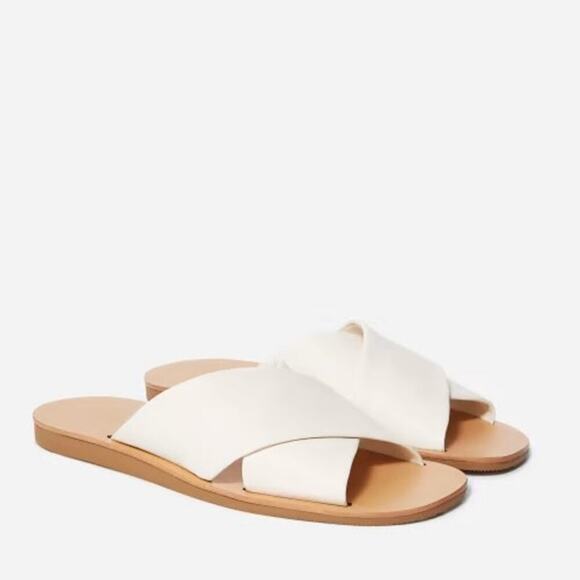 EVERLANE The Day Crossover Sandals Leather Cream Flat Heel Slip On Size 11 NEW - Picture 1 of 8